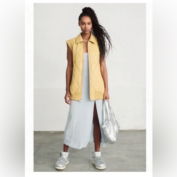 NWT Urban Outfitters, Annie Faux Leather Liner Vest Light Yellow - Picture 5 of 5